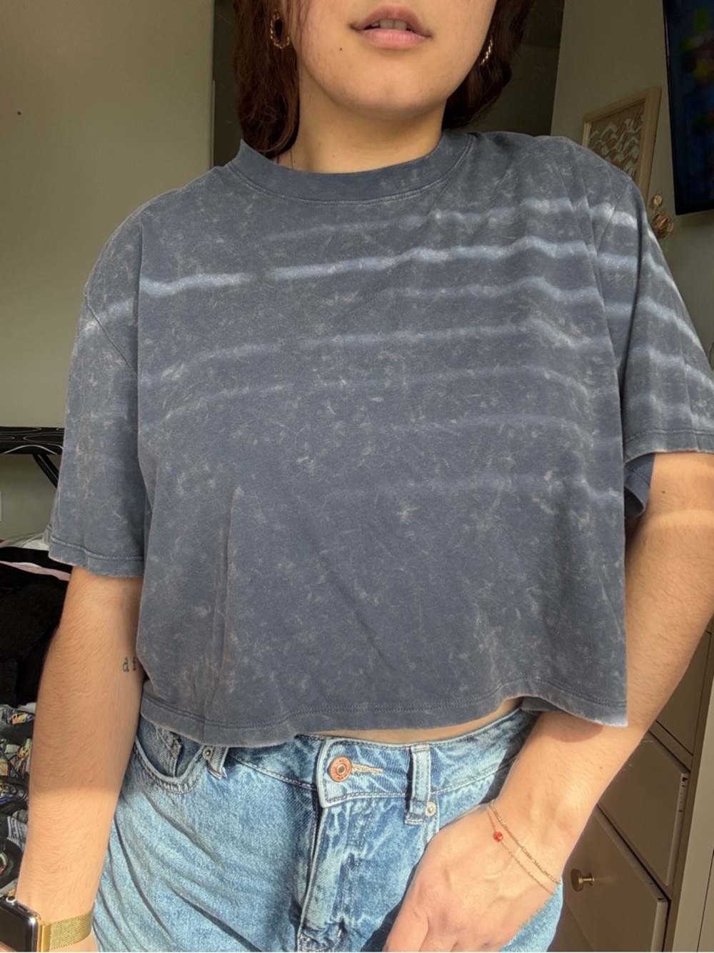 Under Armour Acid Wash Cropped Boxy Tee | Slate Blue | Size L